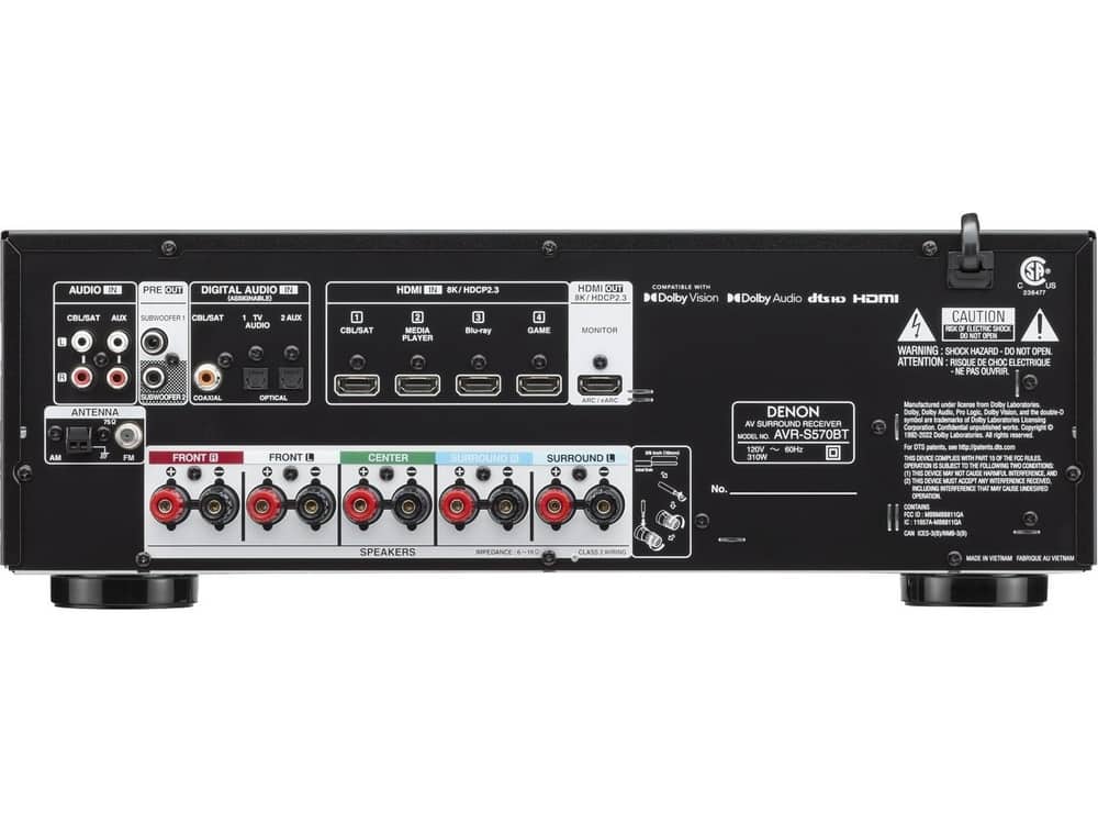 AVR-S570BT AV receiver, rear panel
