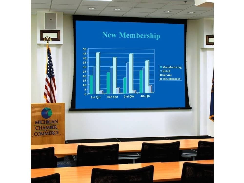 Draper Access V projection screen installed in a boardroom