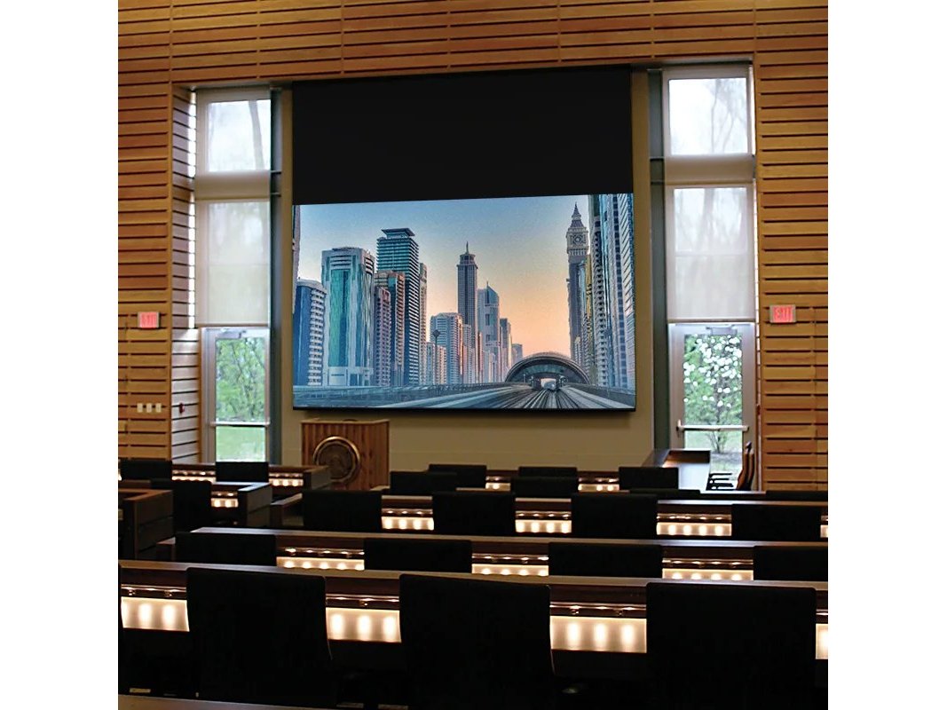 Draper Targa XL projection screen installed in a lecture hall