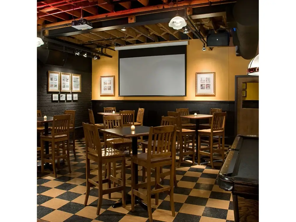 Draper Targa projection screen installed in a restaurant