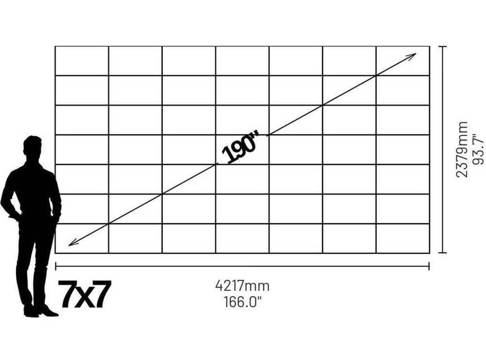 LP3070712S Phase 3840 190" 16:9 Widescreen Video Wall (1.2mm) - size and dimensions diagram