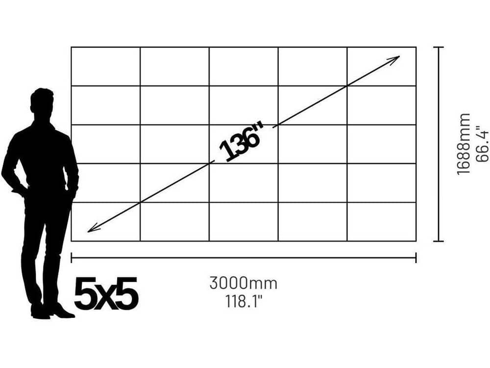 LP7050509S Phase 7680 136" 16:9 Widescreen Video Wall (0.9mm) - size and dimensions diagram
