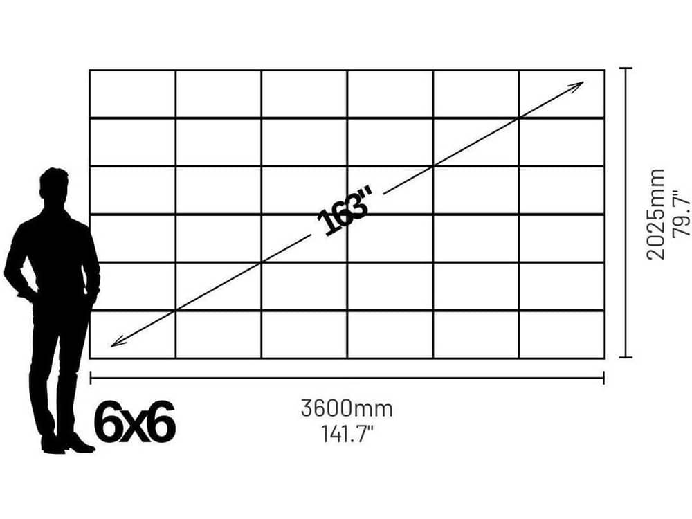 LP7060609S Phase 7680 163" 16:9 Widescreen Video Wall (0.9mm) - size and dimensions diagram