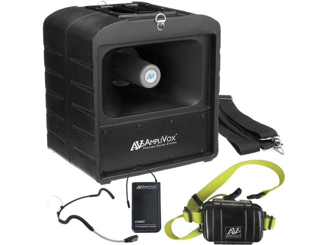 AmpliVox SW6827 Aquatic Wireless Fitness Package with Mega Hailer Bluetooth PA System, Waterproof Headset Microphone and Waterproof Fitness Belt