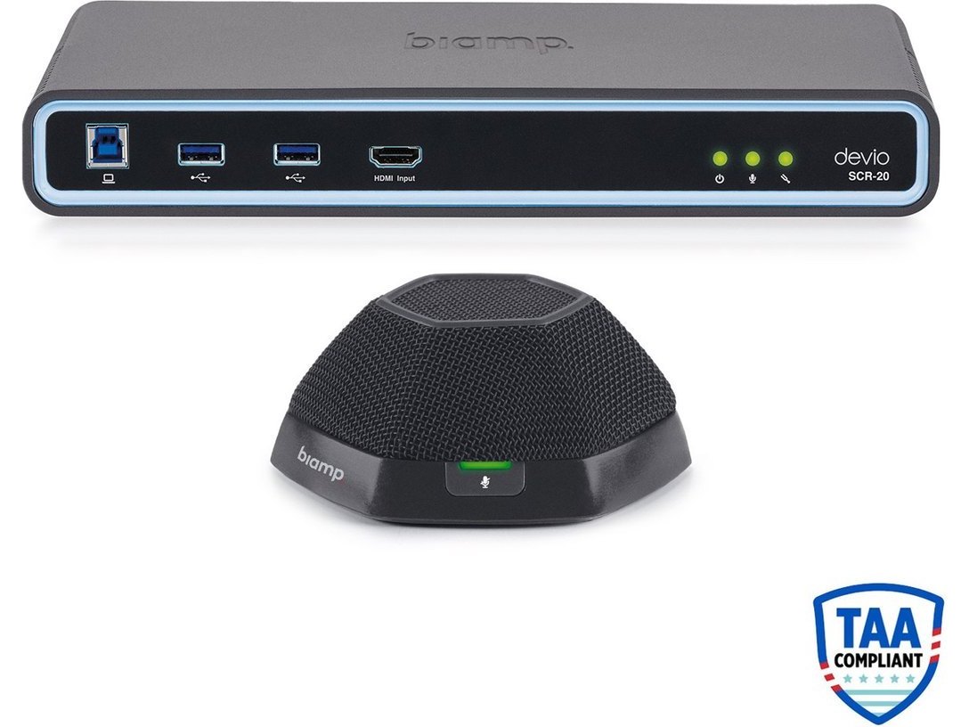 Biamp Devio SCR-20T Conference Room System with SCR-20 Hub and DTM-1 Tabletop Microphone