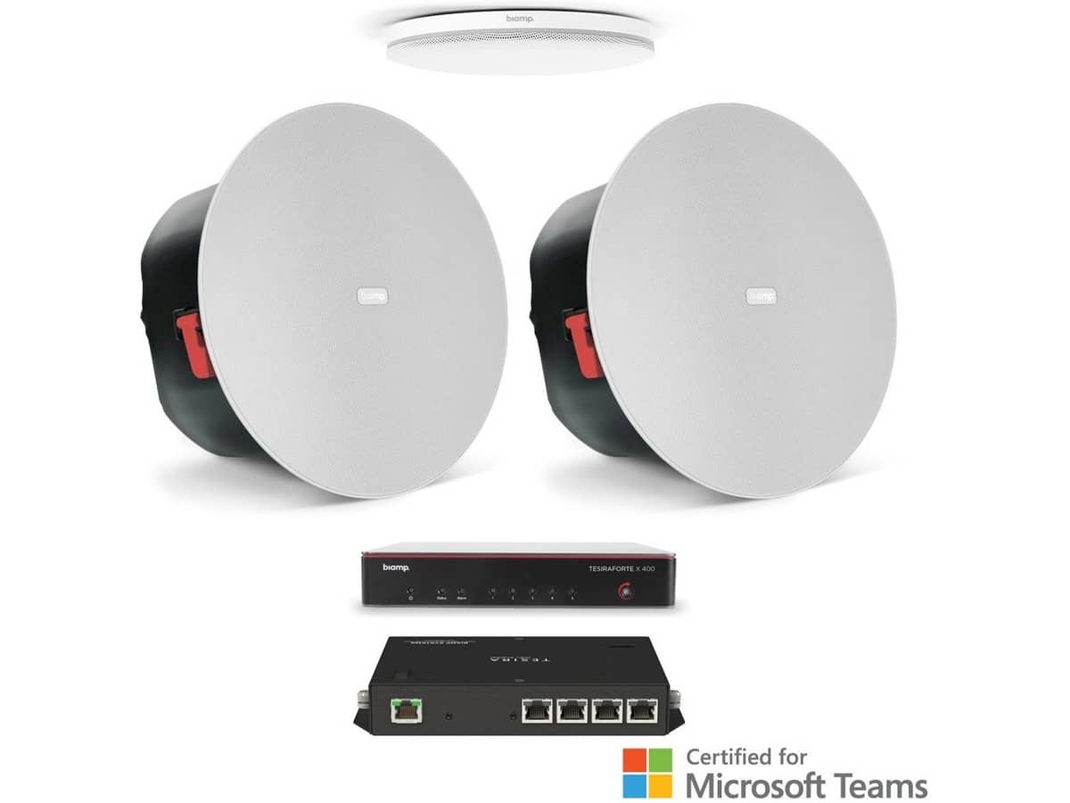Biamp MRB-M-X400-C Medium Meeting Room Bundle with TesiraFORTÉ X 400 DSP and White Ceiling Microphone