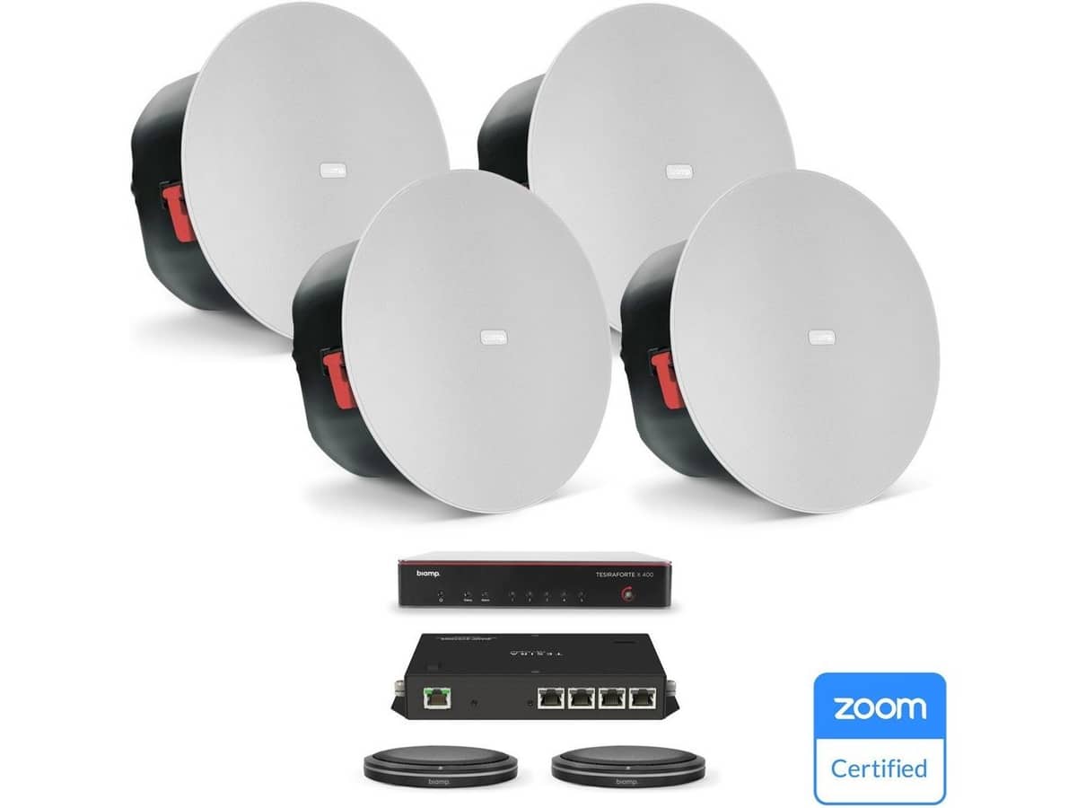 Biamp MRB-L-X400-T Large Meeting Room Bundle with TesiraFORTÉ X 400 DSP and Black Table Microphones