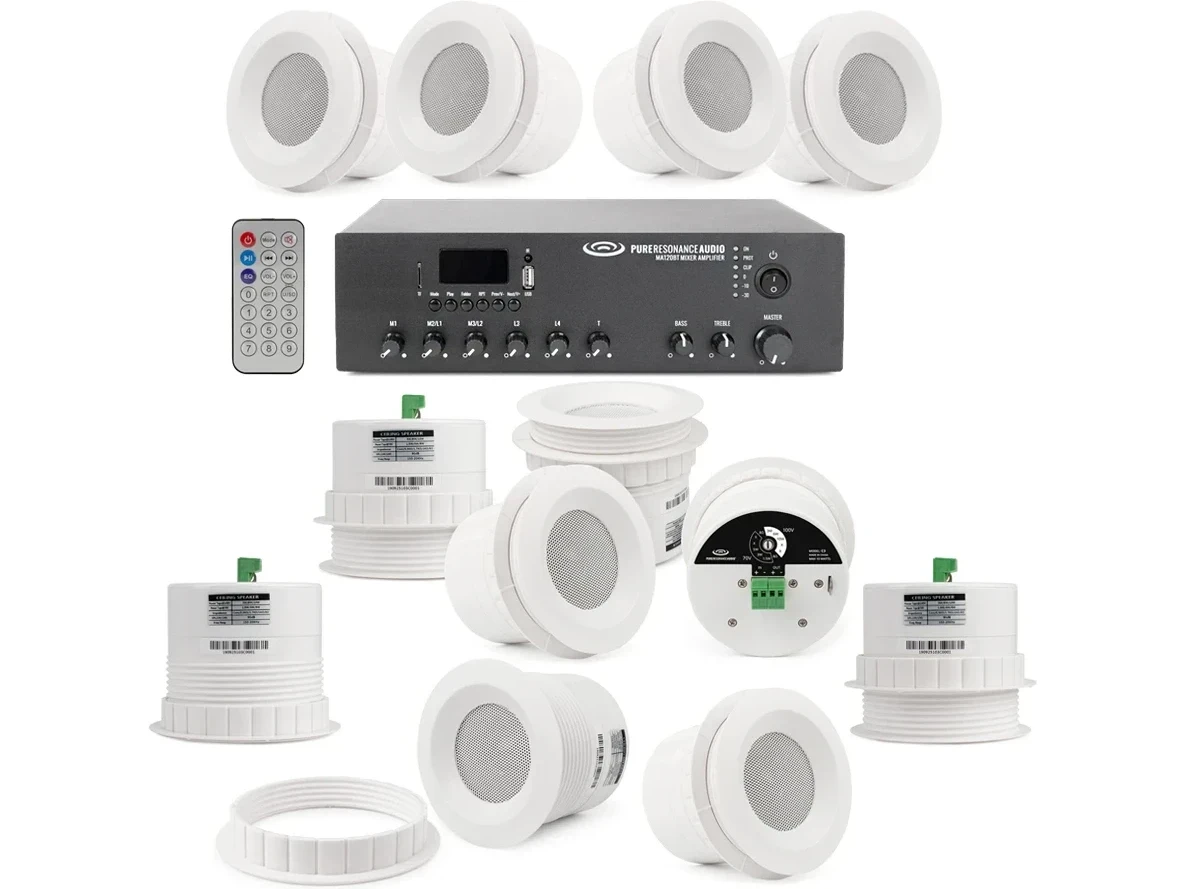 Office Sound System with 12 C3 Ceiling Speakers and MA120BT 120W Bluetooth Mixer Amplifier