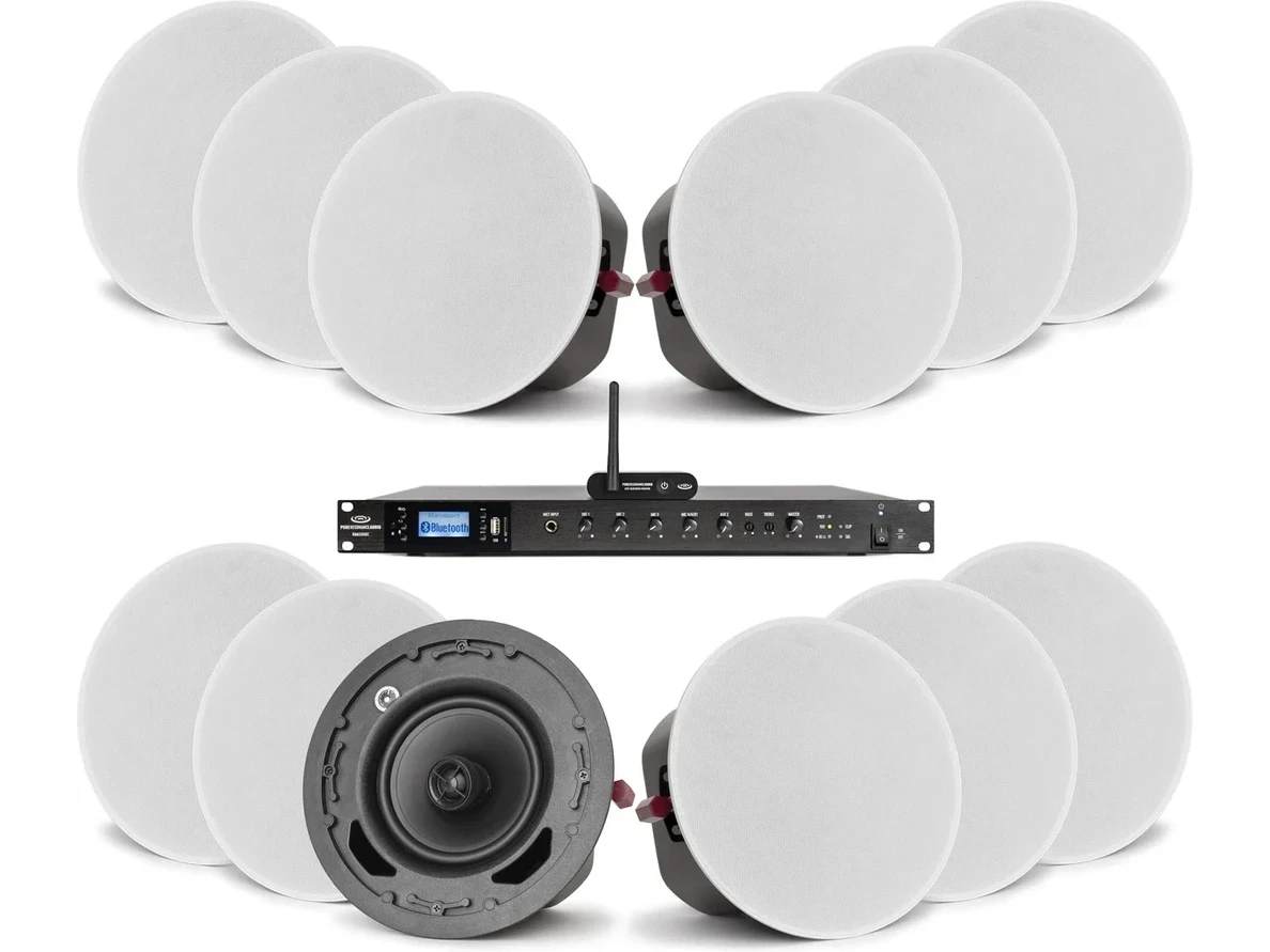 Business Speaker System with 12 C6 6.5" 70 Volt Ceiling Speakers, RMA500BT 500W Rack Mount Mixer Amplifier and BTR1 Bluetooth Wireless Receiver