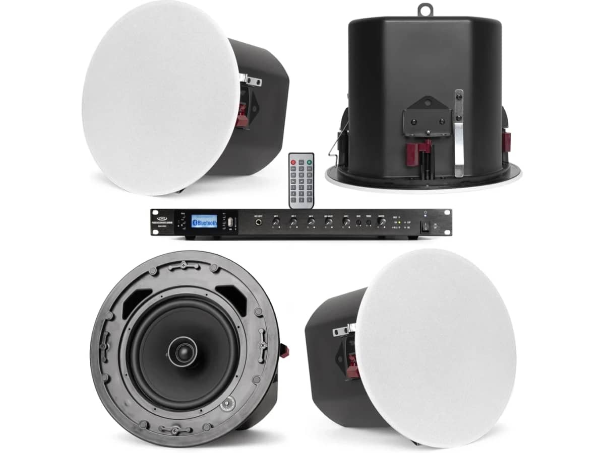 Meeting Room Sound System with 4 C8 8" 70V Ceiling Speakers and RMA240BT 240W Rack Mount Mixer Amplifier