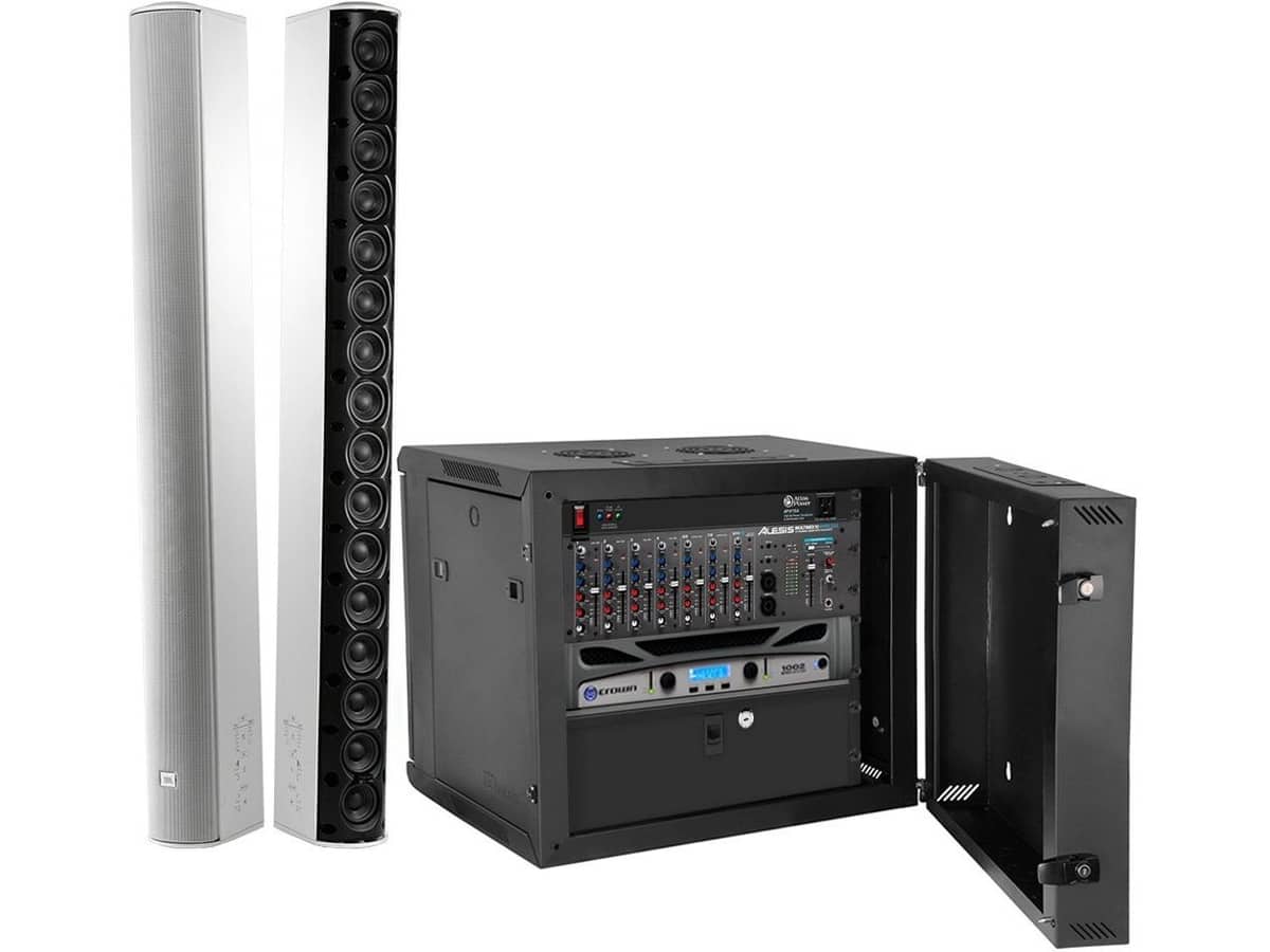 Church Sanctuary Column Array Sound System with 2 JBL CBT 100LA-1 Line Array Column Loudspeaker and Bluetooth Mixer Amplifier