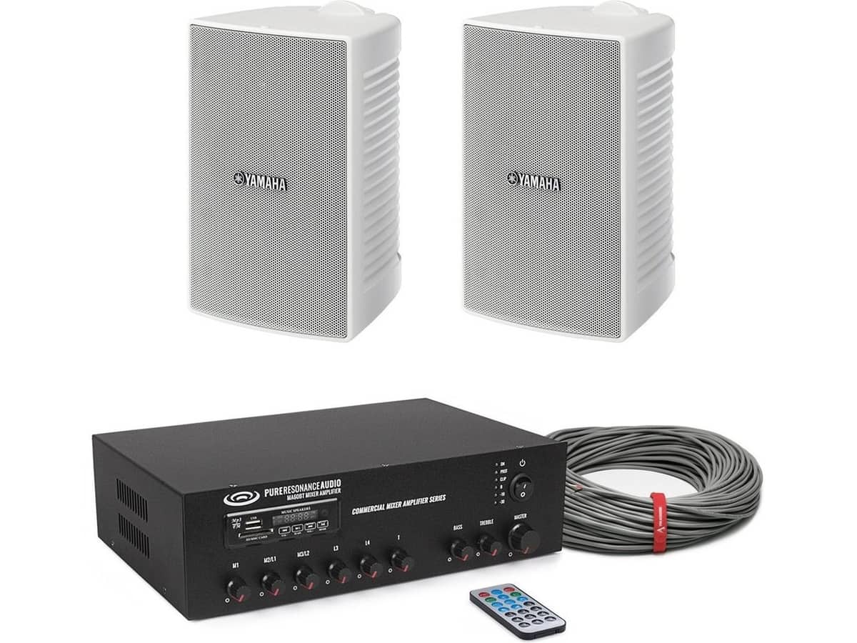 Church Conference Room Sound System with 2 Surface Mount Speakers and Bluetooth Mixer Amplifier