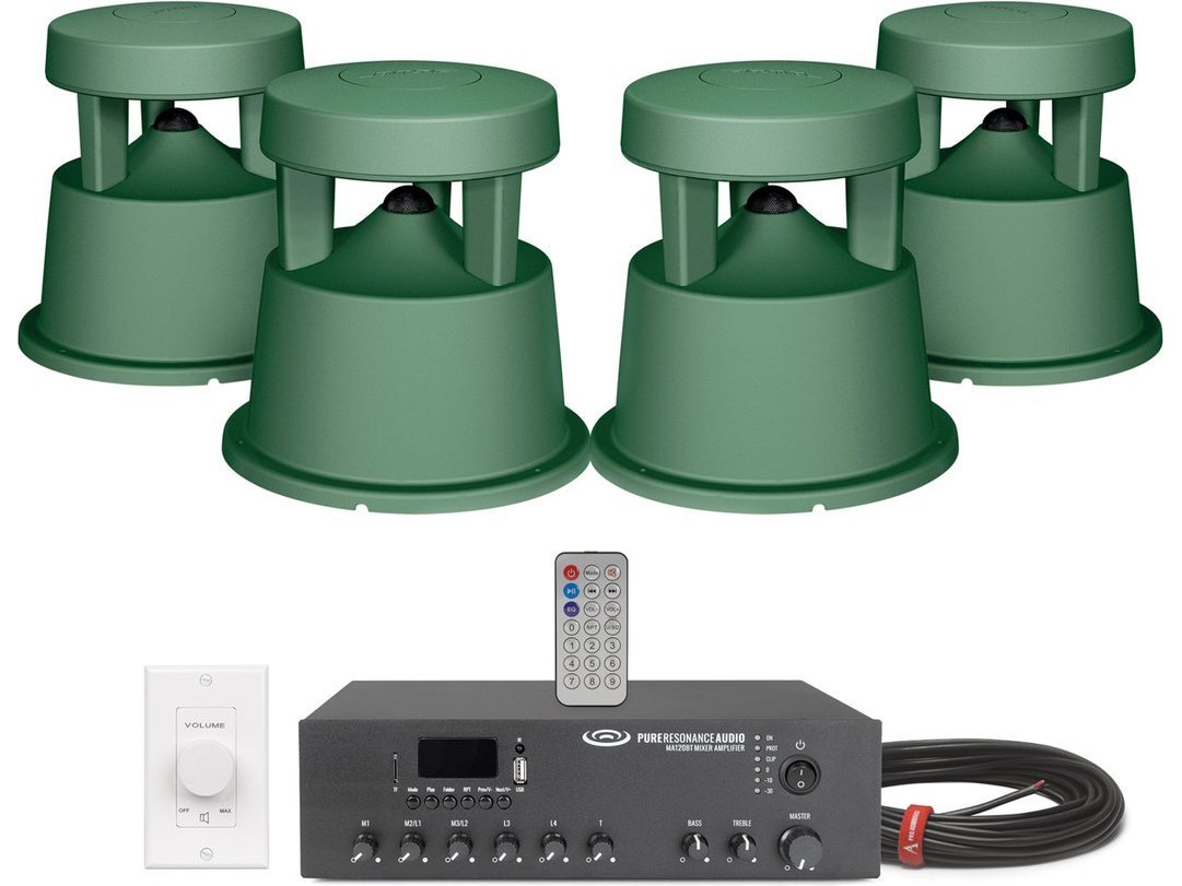 Church Outdoor Sound System with 4 Environmental Landscape Speakers and Bluetooth Wireless Music Streaming Mixer Amplifier