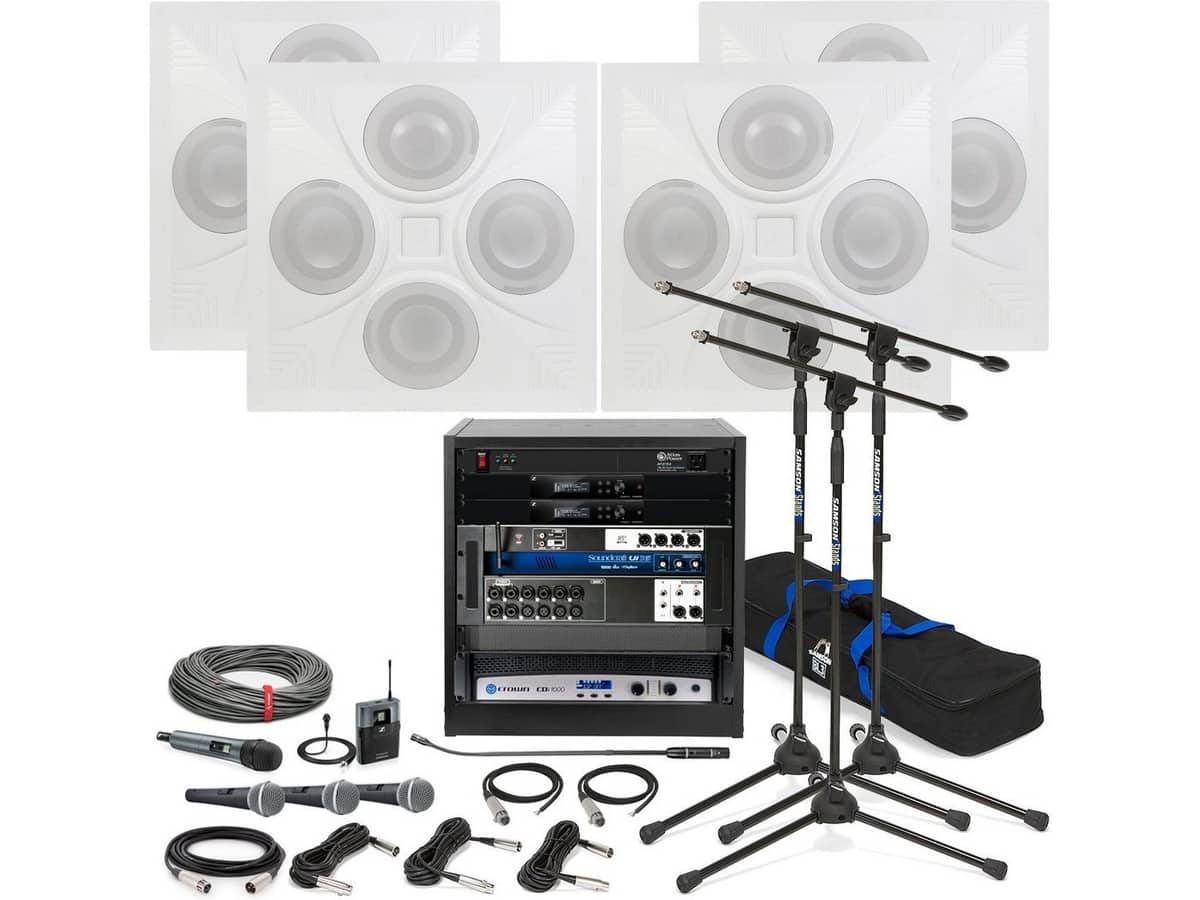 Church Sound System with 4 SD4 Ceiling Speaker Arrays with Soundcraft Ui16 Digital Mixer and Crown CDi 1000 Power Amplifier