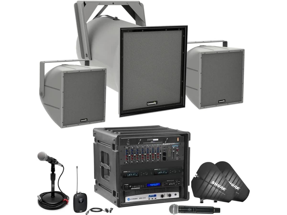 Football Stadium Sound System with 3 Community Stadium Horn Speakers and Crown Power Amplifier