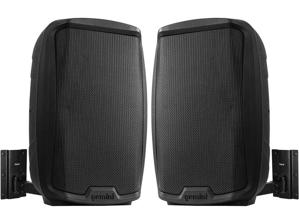 Fitness Sound System with 2 Gemini AS-2115BT Bluetooth Powered Speakers and Adjustable Wall Mounts