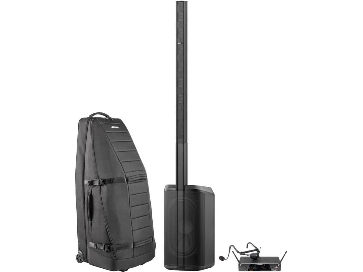 Portable Fitness Sound System with Bose L1 Pro16 Portable Line Array System with Bluetooth, Sweatproof Fitness Headset Wireless Microphone and Roller Bag