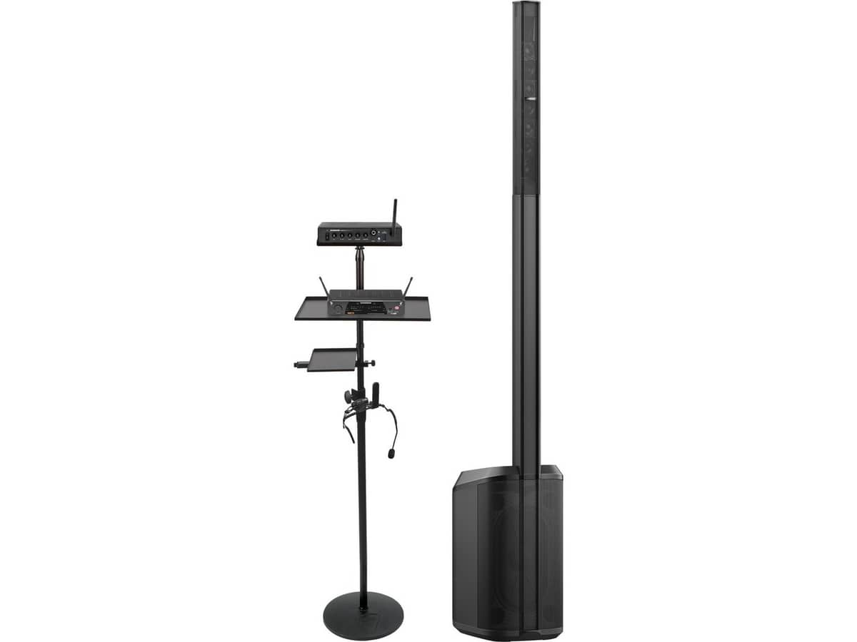 Fitness Sound System with Bose L1 Pro8 Portable Line Array System, Bluetooth Mixer with Voice Over, Wireless Fitness Headset Mic and Accessories Stand