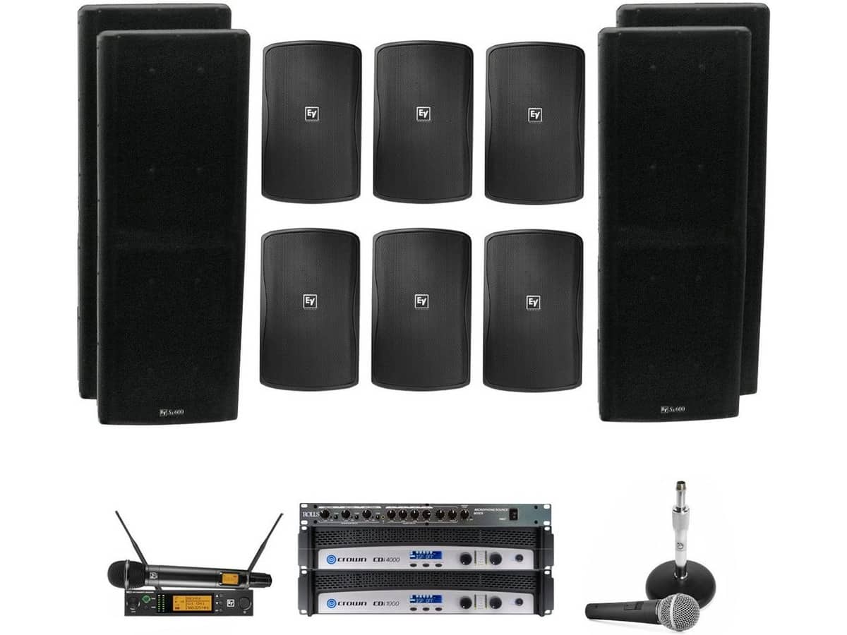 Gymnasium Sound System with 6 Electro-Voice ZXi Loudspeakers 4 SX Series Loudspeakers and Crown CDi Amplifiers