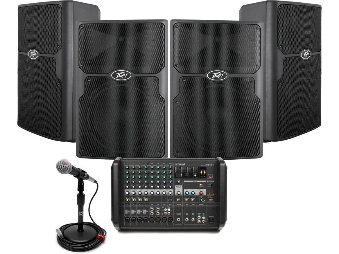 Gymnasium Sound System with 4 Peavey PVX 12 Loudspeakers and Yamaha EMX5 Powered Mixer