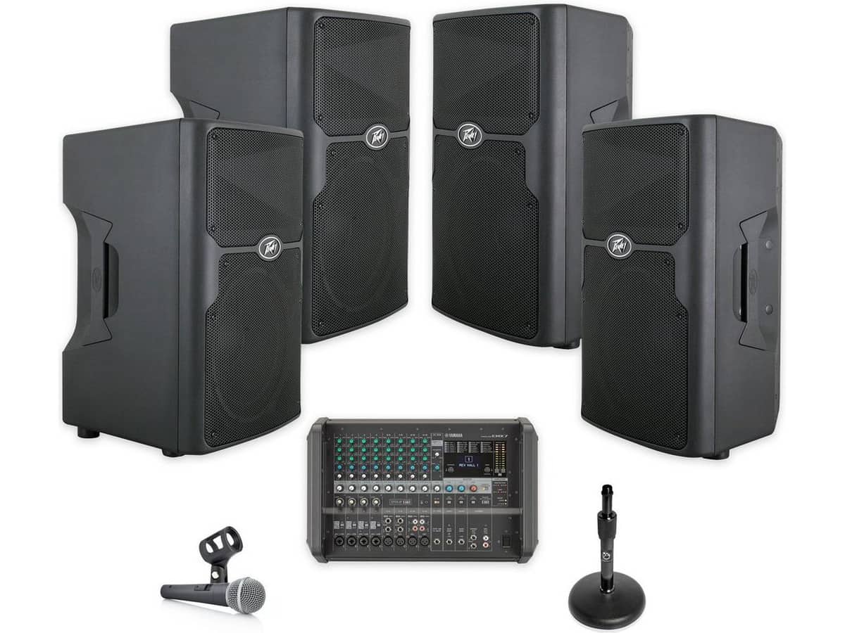 Gymnasium Sound System with 4 Peavey PVX 15 Loudspeakers and Yamaha EMX7 Powered Mixer
