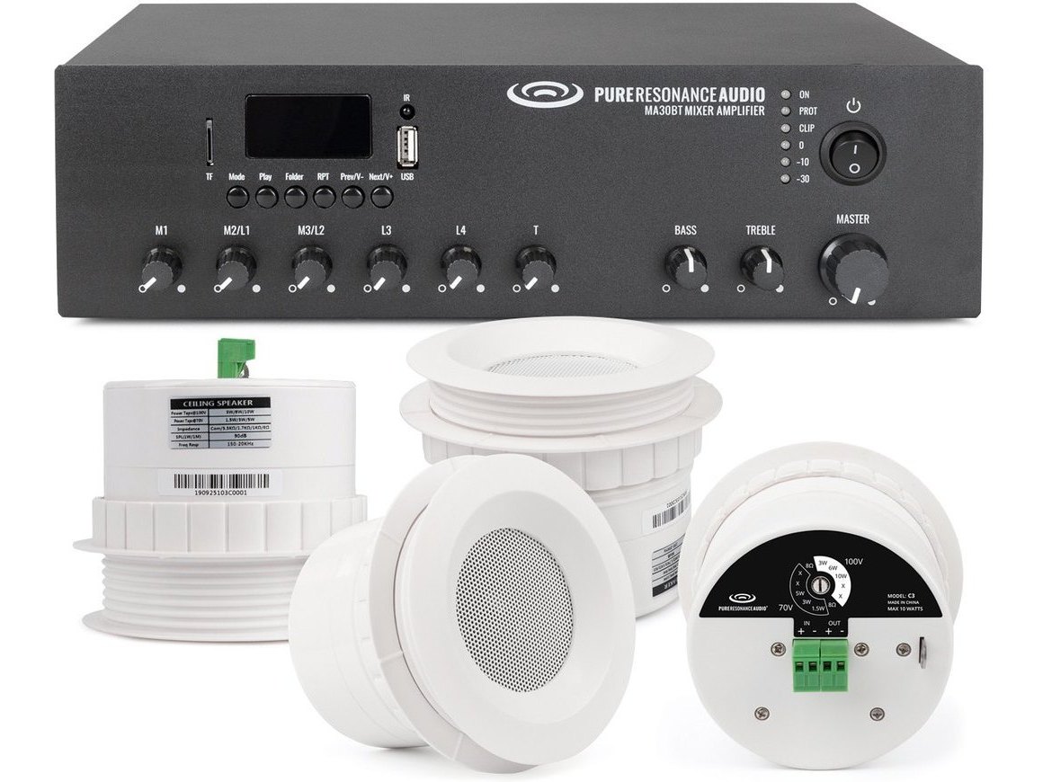 Waiting Room Sound System with 4 C3 Ceiling Speakers and MA30BT 30W Bluetooth Mixer Amplifier