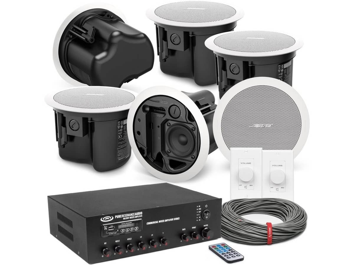 Office Sound System with 6 Bose Professional FS Series Ceiling Speakers and Wireless Bluetooth Mixer Amplifier
