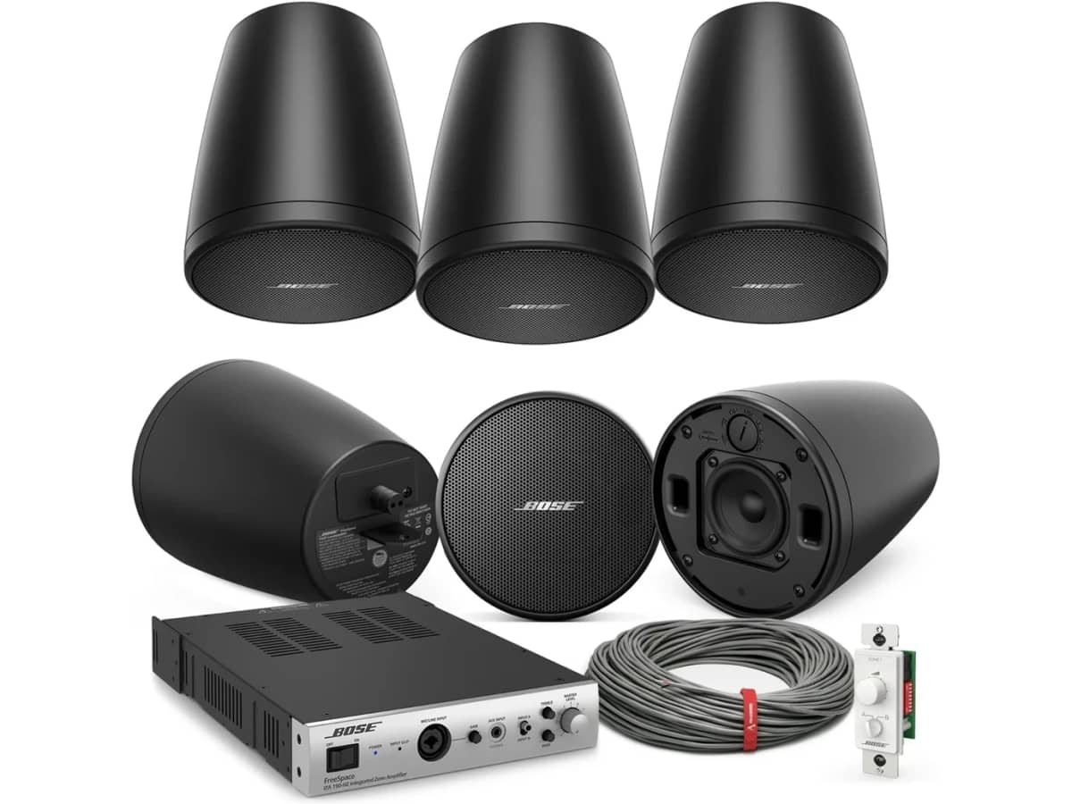 Office Sound System with 6 FreeSpace FS2P Pendant Mount Speakers and FreeSpace IZA 190-HZ Zone Amplifier