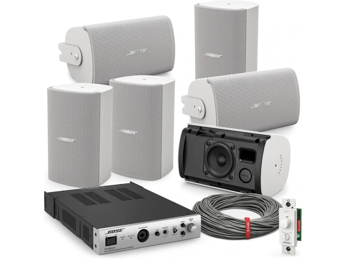 Office Sound System with 6 Bose Professional FreeSpace FS2SE Wall Mount Speakers and IZA 190-HZ Integrated Zone Amplifier