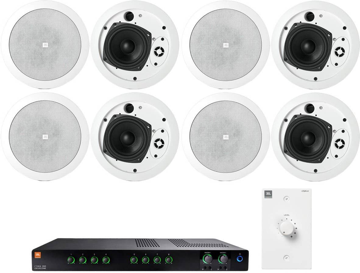 Office Sound System with 8 JBL Control 24CT Micro In Ceiling Loudspeakers and Mixer Amplifier