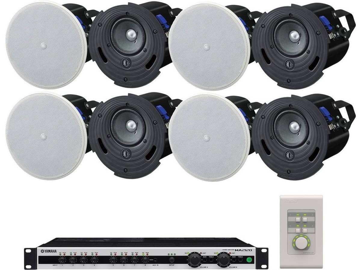 Office Sound System with 8 Yamaha VXC4 In Ceiling Speakers and MA2120 Mixer Amplifier