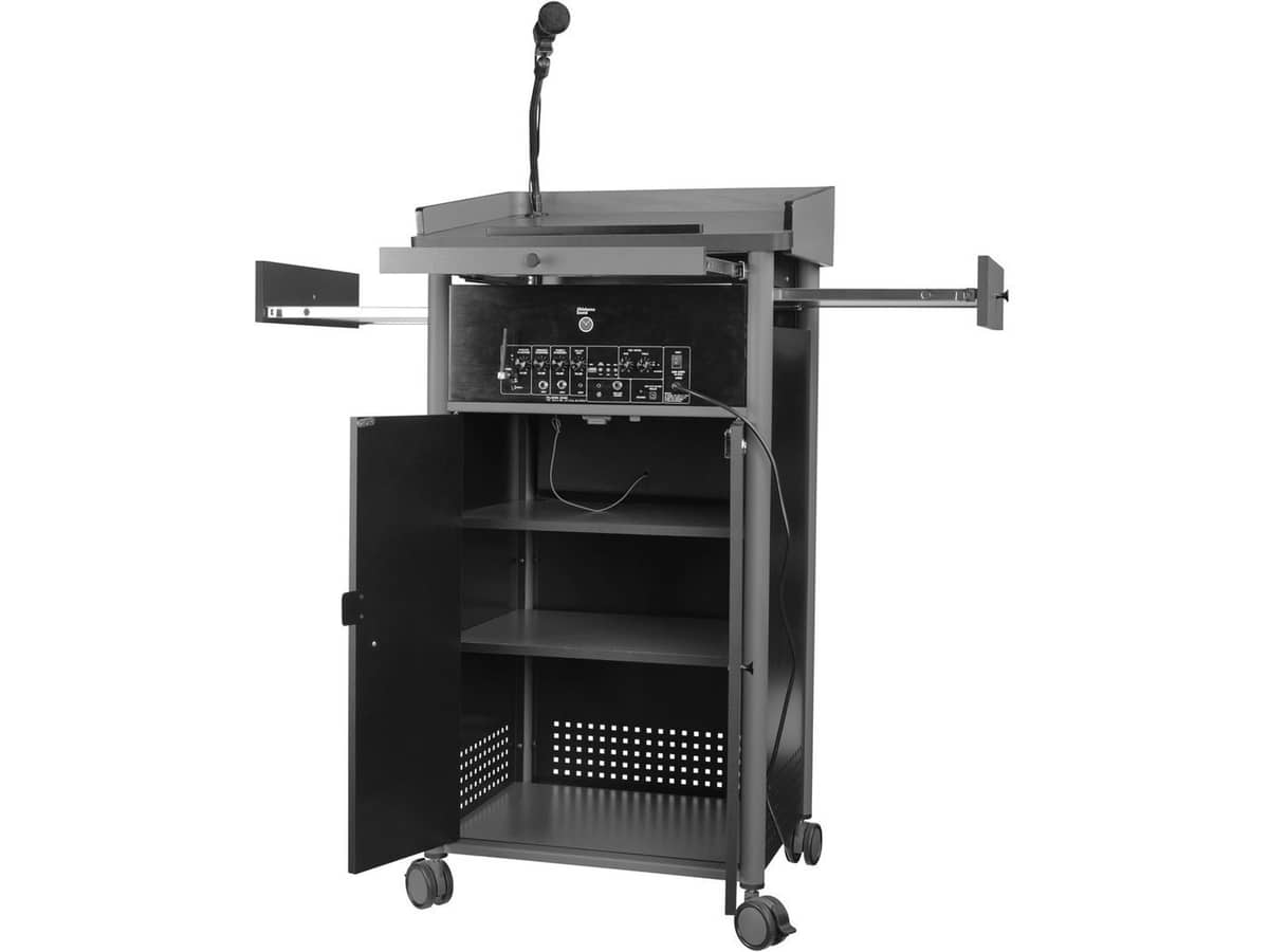 Oklahoma Sound GSL-S-LWM-5 Greystone Lectern with Speaker and Wireless Handheld Mic