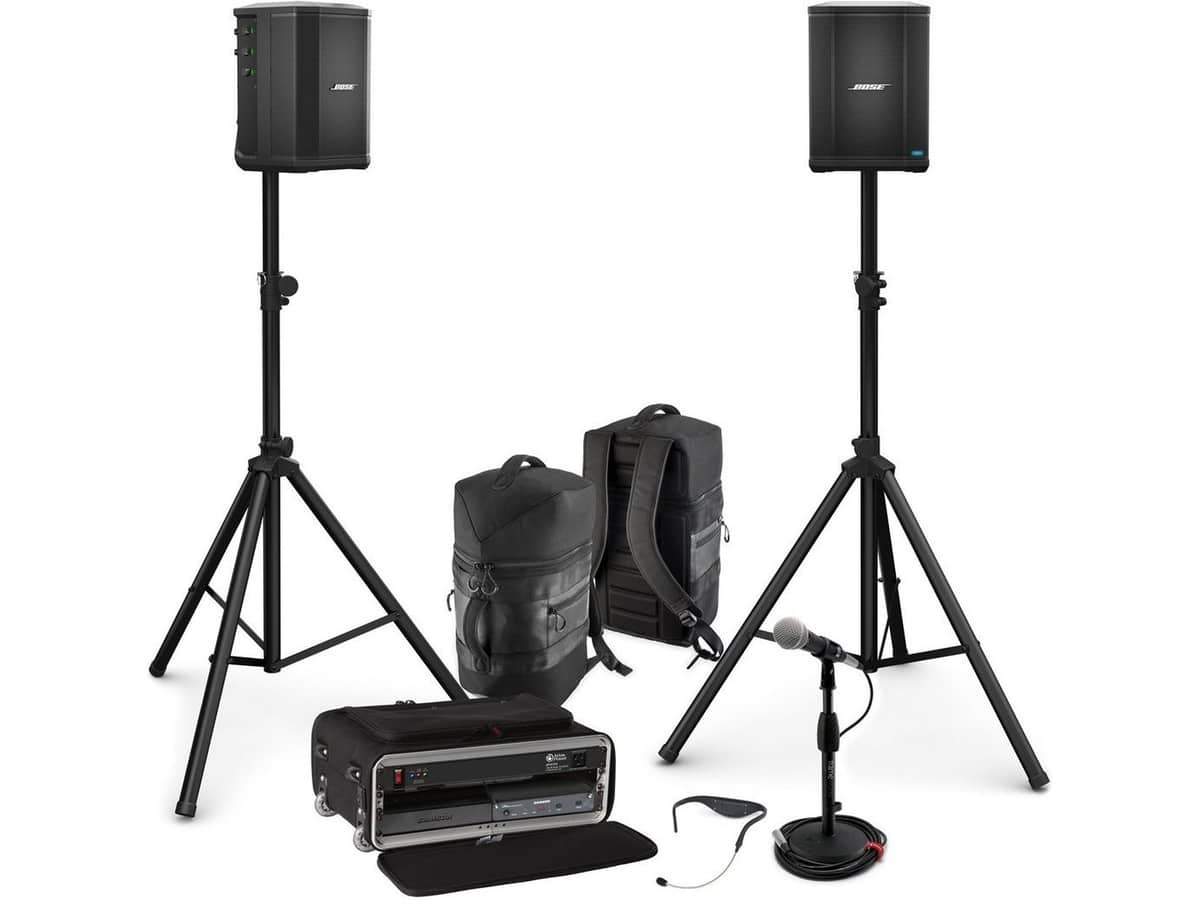 Stadium Portable PA System with 2 Bose S1 Pro Bluetooth Battery-Powered Speakers, Wireless Headset and Handheld Mic