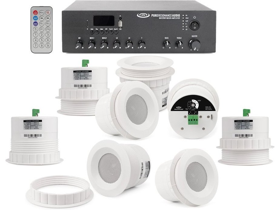 Small Restaurant Sound System with 8 C3 Ceiling Speakers and MA120BT 120W Bluetooth Mixer Amplifier