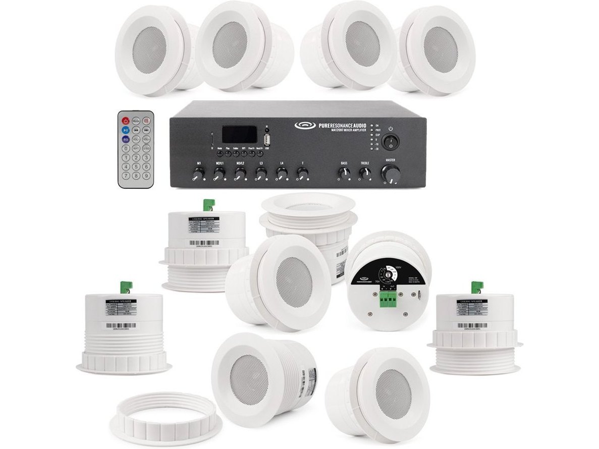 Convenience Store Sound System with 12 C3 Ceiling Speakers and MA120BT 120W Bluetooth Mixer Amplifier