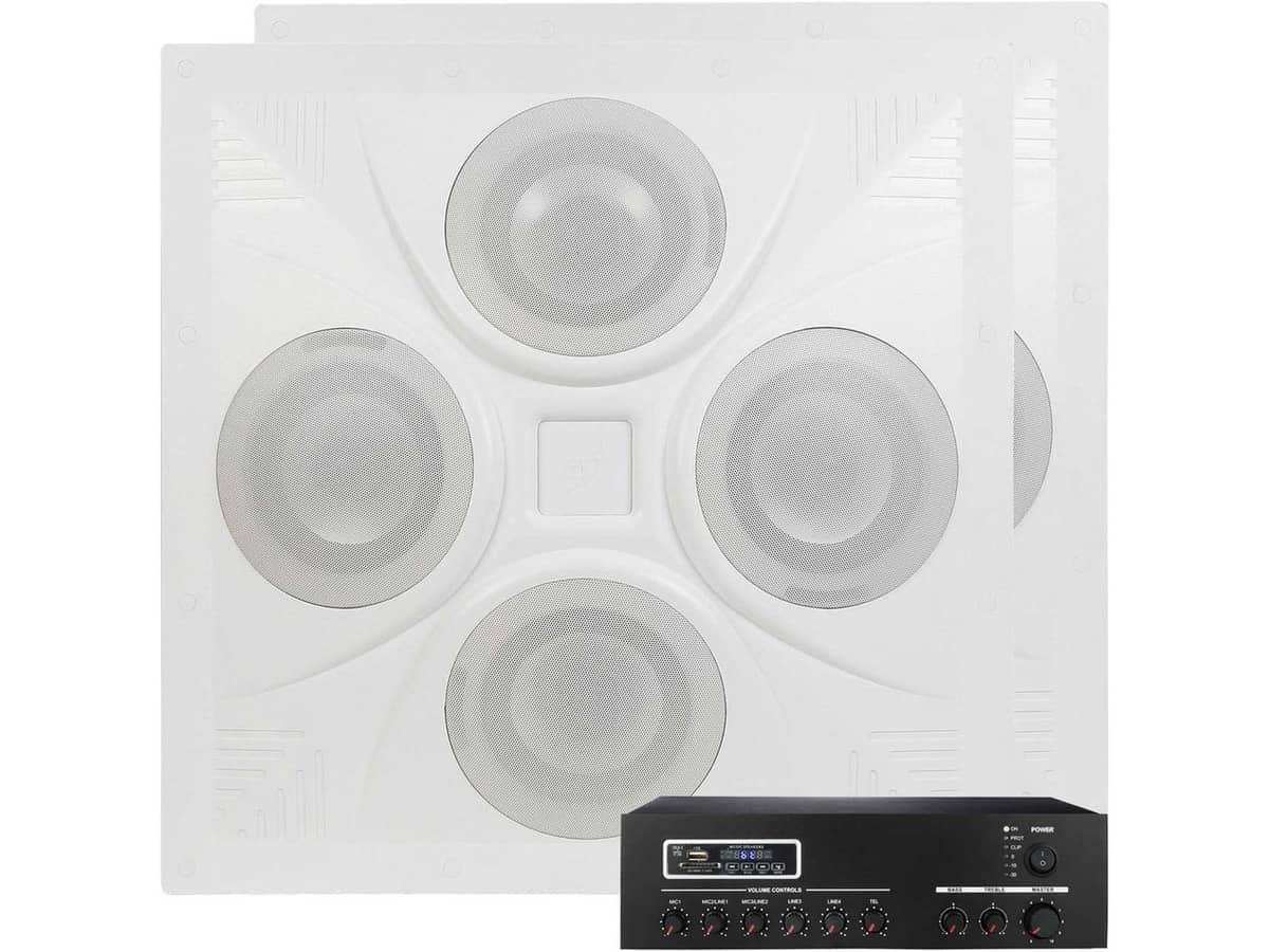 Retail Store and Restaurant Sound System with 2 Ceiling Speaker Arrays and MA30BT Bluetooth Mixer Amplifier