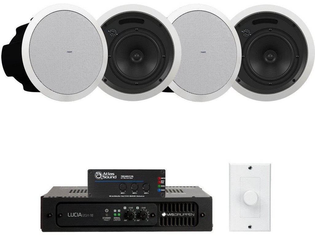 Retail Store Sound System with 4 Tannoy CVS In-Ceiling Speakers Lab Gruppen LUCIA Amplifier and Atlas Sound Mixer