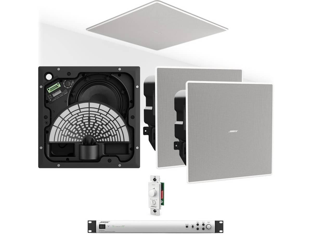 Retail Store Sound System with 4 Bose Professional EdgeMax EM180 Premium In-Ceiling Loudspeakers and IZA 2120-HZ 2-Zone Amplifier