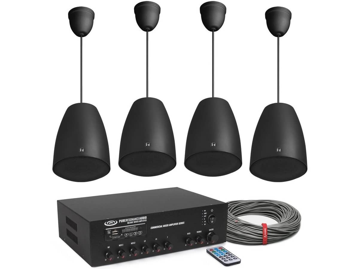 Retail Background Music System with 4 TOA Pendant Speakers and MA30BT 30W Bluetooth Mixer Amplifier