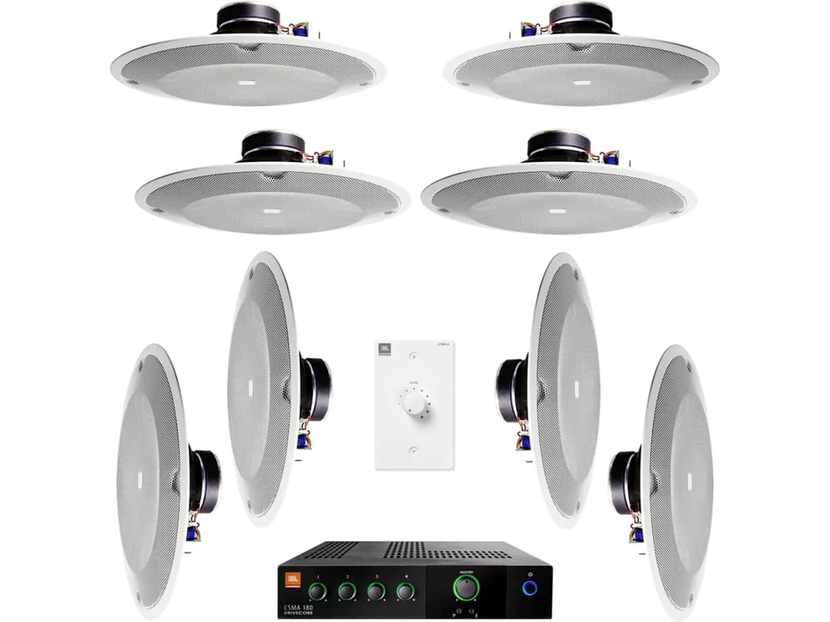 Retail Sound System with 8 JBL 8138 In-Ceiling Loudspeakers and JBL CSMA 180 Mixer Amplifier