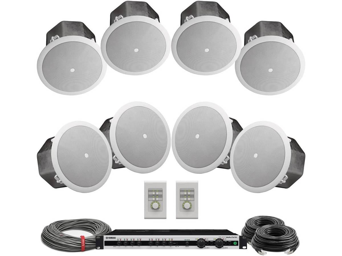 Retail Store Sound System with 8 Yorkville C165W In-Ceiling Speakers, Yamaha MA2120 Mixer Amplifier and Volume Controls