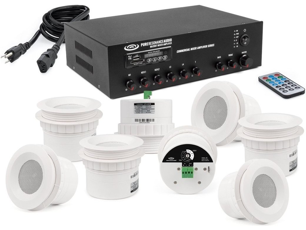 Retail Store Sound System with 8 C3 Ceiling Speakers and MA60BT 60W Bluetooth Mixer Amplifier