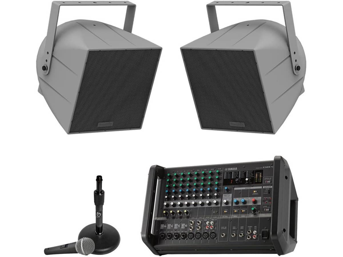 Softball Field Speaker System with 2 Community Stadium Speakers and Yamaha Powered Mixer with Feedback Suppressor