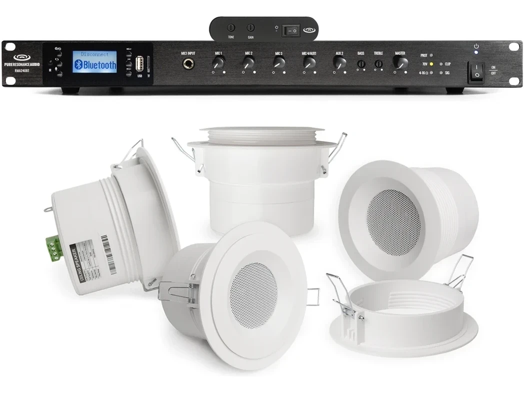 Sound Masking Sound System with 16 C3 3" 70V Drywall Mount Ceiling Speakers, RMA240BT 240W Mixer Amplifier and SMG1 Sound Masking Generator