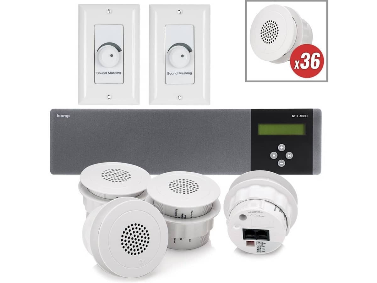 Patient Privacy System with 36 Cambridge Ceiling Qt Emitters and Qt X 300D 3-Zone White Noise Generator with Dante for up to 3600SF