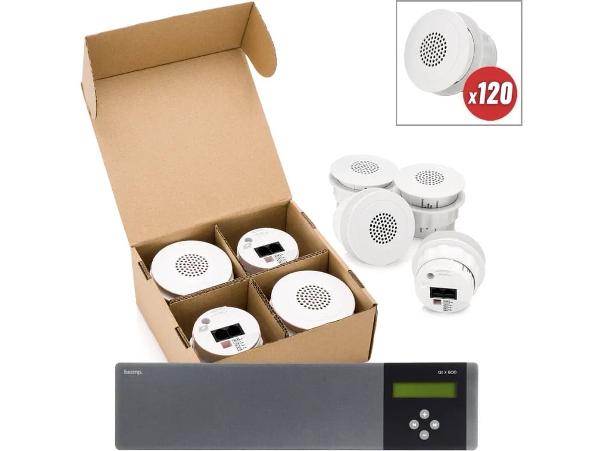 Office Sound Masking System with Cambridge Sound Management In-Ceiling Qt Emitters and Multi-Zone White Noise Generator for up to 12000SF