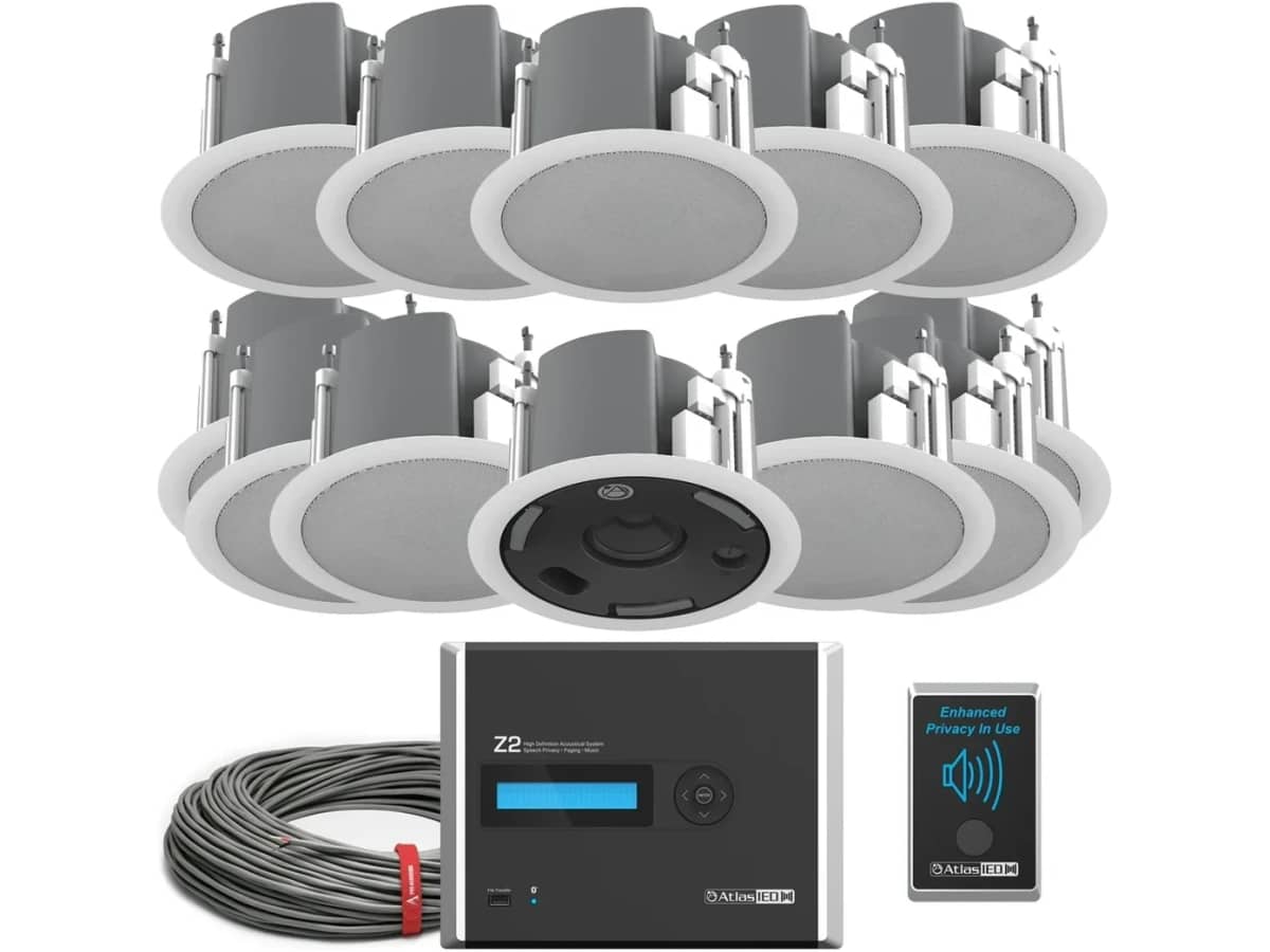 Speech Privacy Sound Masking System with AtlasIED Ceiling Speakers and Z Series Controller for up to 4000SF with Bluetooth