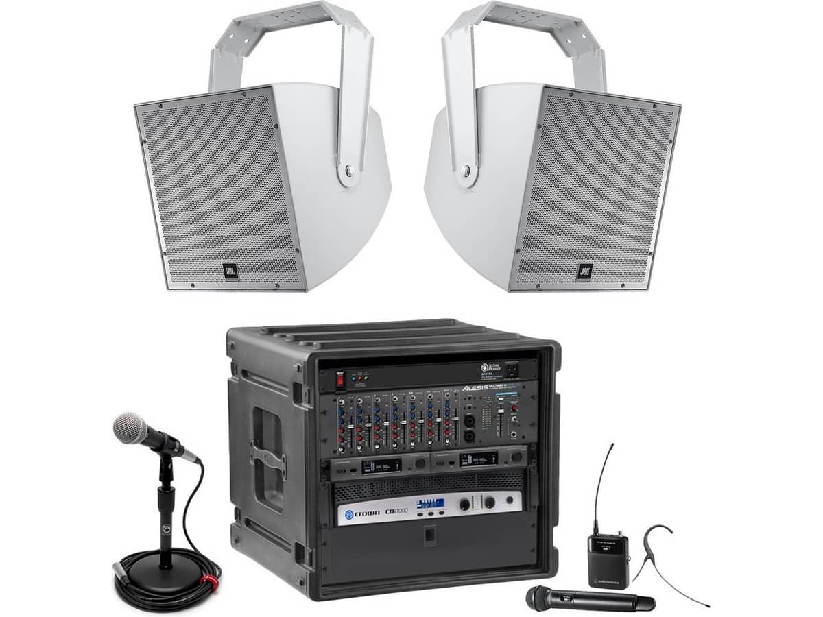 Stadium Sound System with 2 JBL All-Weather Stadium Loudspeakers, Crown Power Amplifier and Bluetooth Mixer