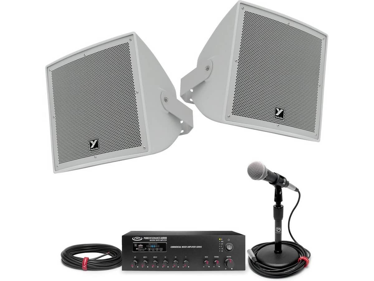 Baseball Stadium Sound System with 2 Yorkville Weather Resistant Outdoor Loudspeakers and 120W Bluetooth Mixer Amplifier