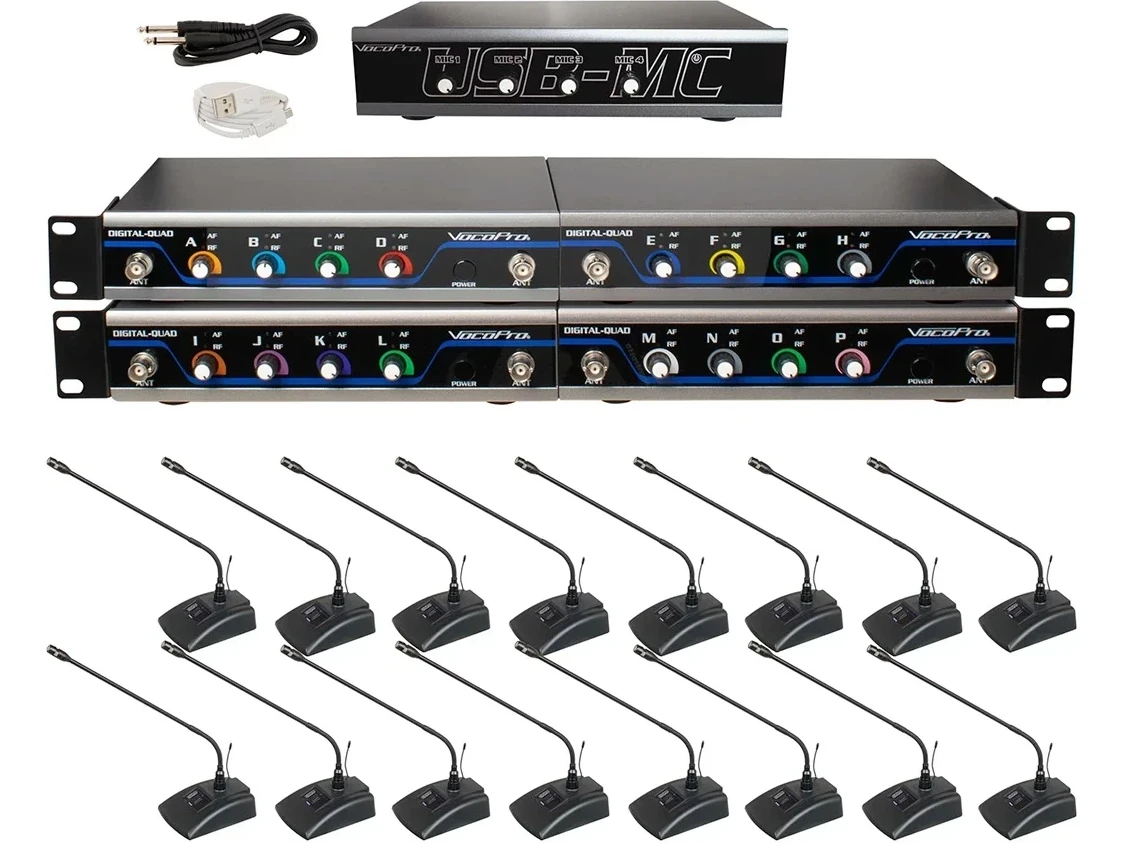 VocoPro USB-Conference-16 16-Channel Wireless Microphone USB Interface Package